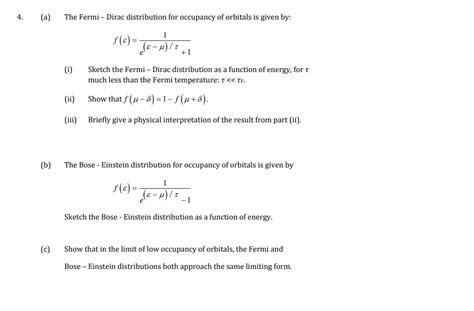 Solved A The Fermi Dirac Distribution For Occupancy Chegg