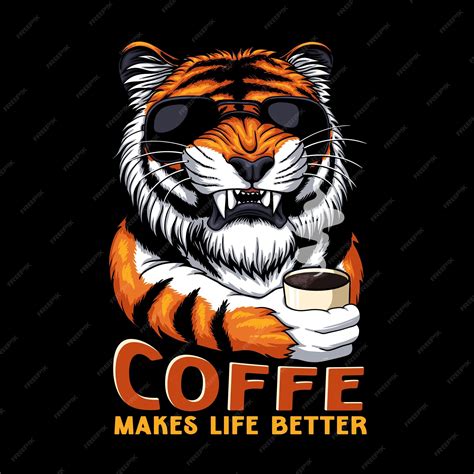 premium vector tiger drink coffee vector illustration