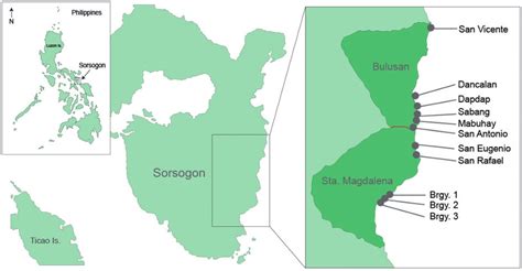 Map Of Eastern Sorsogon Showing The Study Sites In Bulusan And Sta