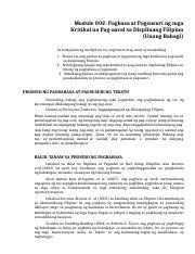 Pagbasa At Pagsusuri Ng Mga Kritikal Na Pag Aaral Sa Displinang