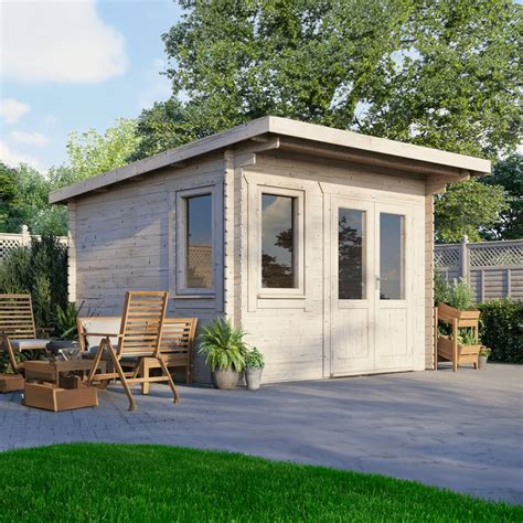 Power X Timber Pent Log Cabin Mm Shedmaster Uk Garden