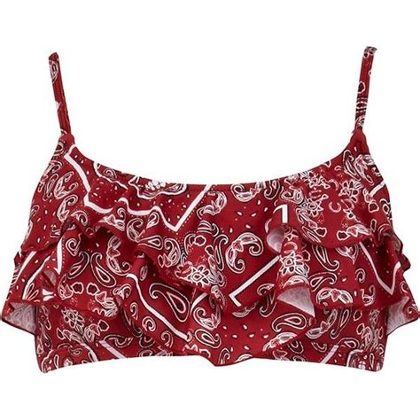 River Island Red Bandana Print Layered Frill Bikini Top Liked On