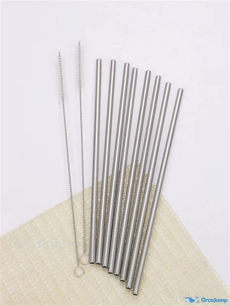 Orcajump 8 Piece Metal Straw Set With 2 Brushes Metal Straws