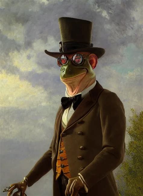 Frog Gentleman In A Costume Portrait By Lajos Ber N Stable Diffusion