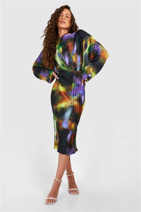 Abstract Print Batwing Midi Dress Boohoo Usa