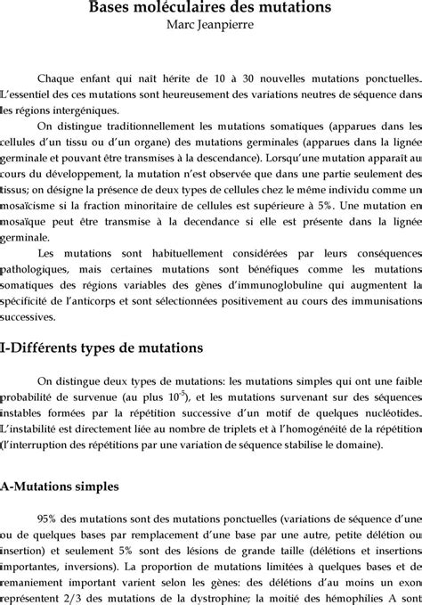 Bases Mol Culaires Des Mutations Marc Jeanpierre Pdf T L Chargement