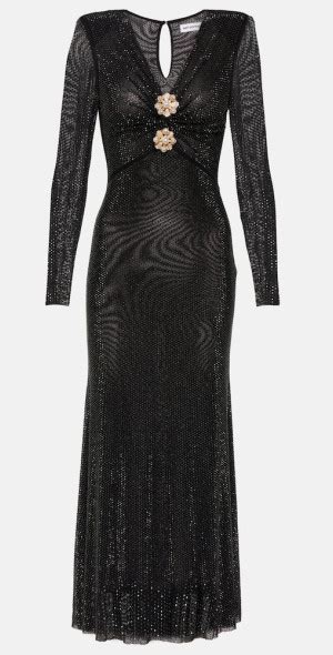 Self Portrait Crystal Embellished Mesh Midi Dress