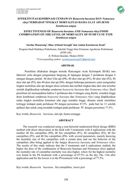 PDF Effektivitas Kombinasi Cendawan Beauveria Bassiana Dan Nomuraea