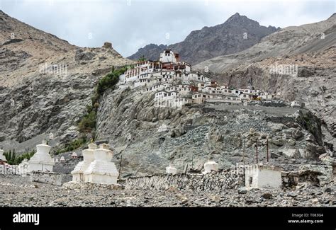 Ancient Tibetan temple on mountain in Ladakh, North of India. Ladakh is renowned for its remote ...