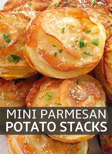 Mini Parmesan Potato Stacks On A White Plate