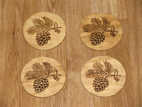 Woodburned Pine Cone Coasters By Sherpamattyco On Etsy