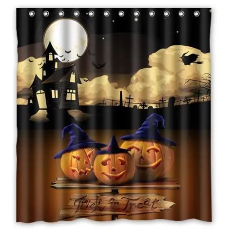 Halloween Night Shower Curtain Halloween Bathroom Curtain Pumpkin