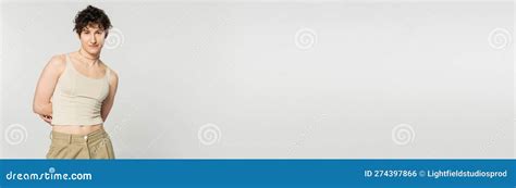 Brunette Pansexual Model In Tank Top Stock Photo Image Of Curly Posing 274397866