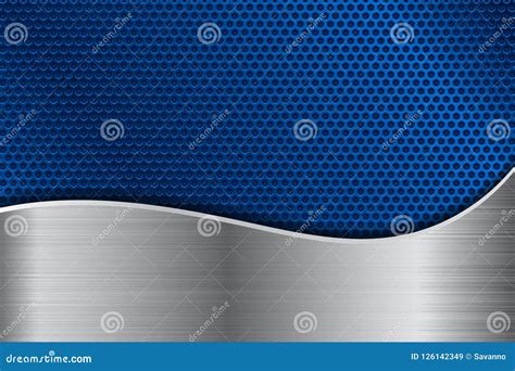 Blue Metal Perforated Background With Stainless Steel Wave Stock Vector