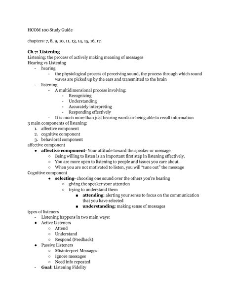 Hcom Final Hcom Study Guide Chapters