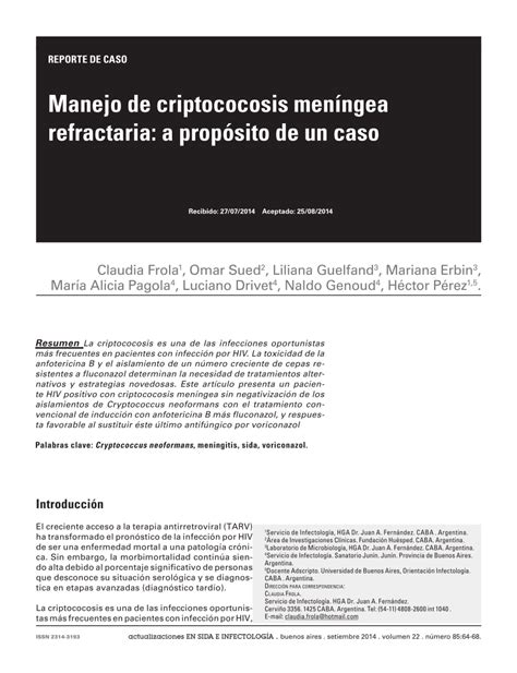 PDF Manejo de criptococosis meníngea refractaria a propósito de un caso