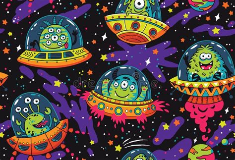 Ufo Fantastic Creatures Set In Outline Vector Illustration Coloring