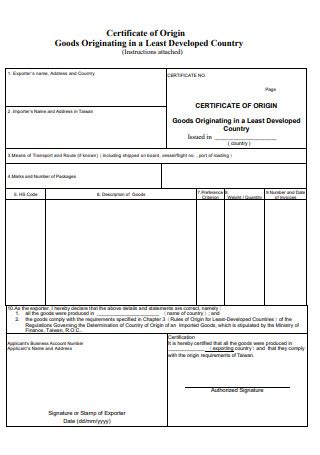 Certificate Of Origin Template Fill Online Printable 52 OFF