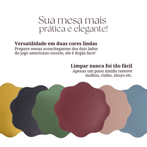 Jogo americano nuvem dupla face rosa nude bege em couro sintético Óga Casa Prática