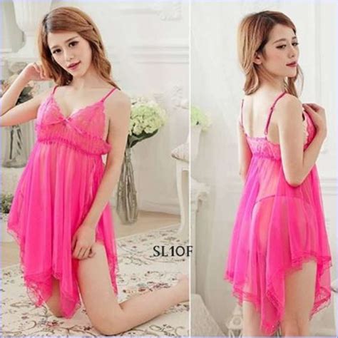 Promo Baju Tidur Sexy Lingerie Lace Transparan G String Fushia Sl F