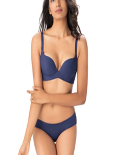 Buy PrettySecrets Women Navy Blue Solid Lingerie Set BP SS Lingerie Set For Women