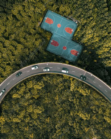 Aerial View Of Tennis Courts Along Highway Shanghai China Stock