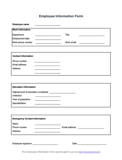 New Employee Information Sheet Template