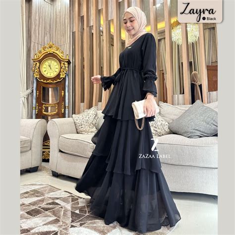 Jual Zazaa Label Zayra Maxi Dress Wanita Muslim Ceruty Babydoll Full