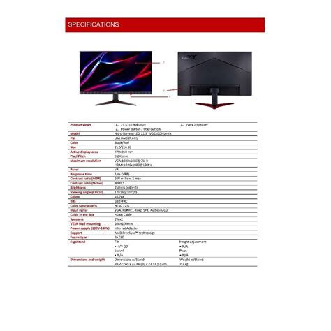 ACER Monitor รุ่น VG220QHbmiix VA 21.5" (1080p,1ms,HDMI,VGA,SPK) 100Hz ...