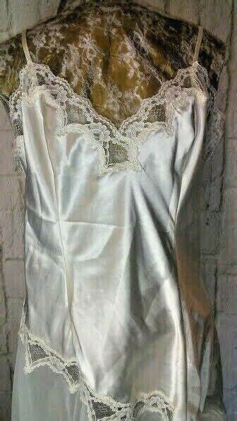 Womens LARGE Vintage VAN RAALTE Ivory Lace ASSYMETRIC Sheer Skirt SLIP LINGERIE EBay