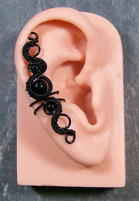 Gothic Onyx Black Ear Cuff Ear Cuff Etsy Earrings Ear