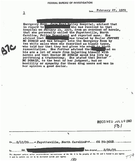 Jeffrey Macdonald Case Justthefacts Jeffrey Macdonald Fbi Investigative Activity Feb 17 1970