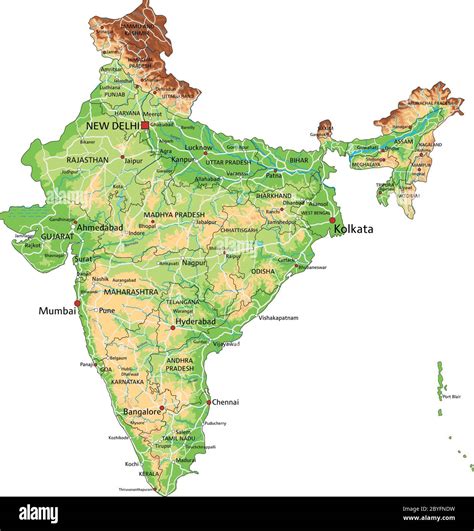 India Physical Map Hd