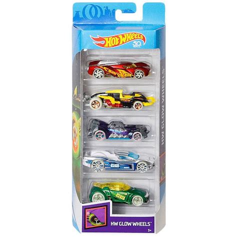 Carrinho Hot Wheels Set 5 Carros Glow Wheels FKT66 Mattel Toyshow Tudo De Marvel DC