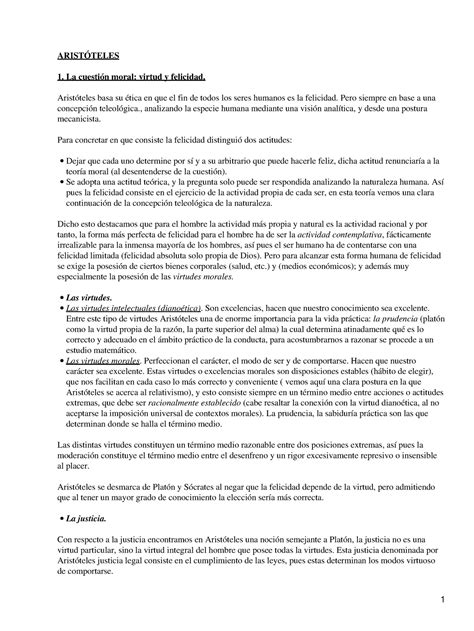 Aristóteles virtud y felicidad ARISTÓTELES La cuestión moral virtud