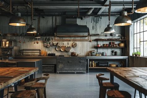 Premium Photo | A spacious industrial kitchen featuring sturdy wooden ...