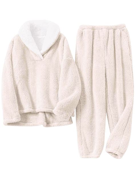 Wyeysyt Women S Fluffy Pajamas Set Winter Warm Fleece Sleepwear Fuzzy