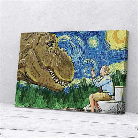 T Rex With Man On Toilet Jurassic Park Dinosaur Canvas Poster Prints