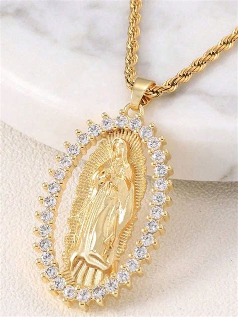 Clásico dije católico de la Virgen María de acero inoxidable con collar