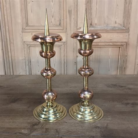 Pair 19th Century Solid Copper And Brass Candlesticks