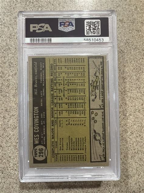 Topps Wes Covington Psa Ex Nm Braves Fresh Graded Slab Ebay