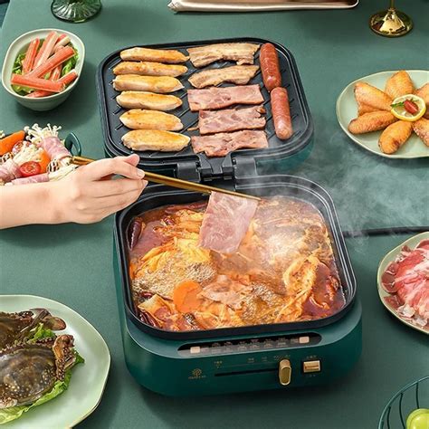 Liven Electric Grill And Hot Pot With Glass Pot Lid For Bbq Pancake Shabu Shabu Stew Soup