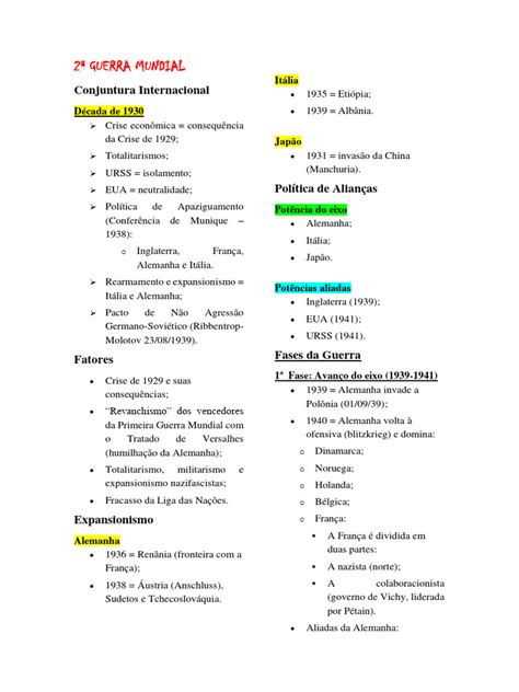 Esquema Resumo 2 Guerra Mundial Pdf Aliados Da Segunda Guerra Mundial Poderes Do Eixo