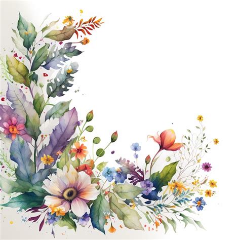 Premium AI Image White Page With A Border Of Watercolor Painted Flowers