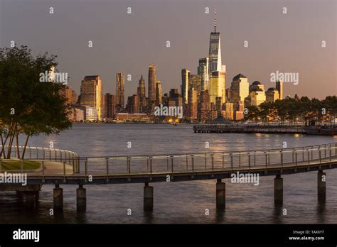 Downtown Skyline Manhattan Hudson River New York City From Pedestrian