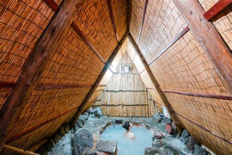 Myoban Yunosato Soak In Silky Blue Hot Springs Among Traditional Japanese Huts Enjoy Onsen