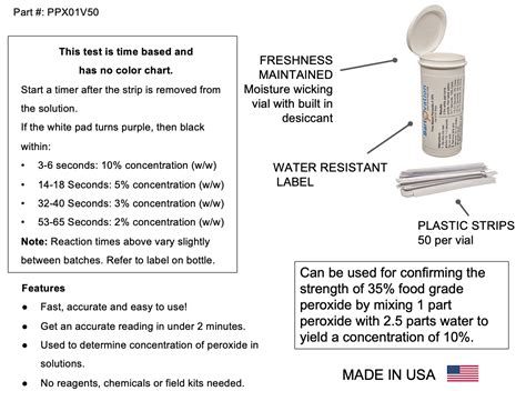 Peroxide Test Strips For High Level Hydrogen Peroxide