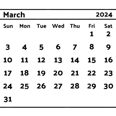 Gambar Kalender 2024 Maret Hitam Vektor 2024 Kalender Berbaris Png