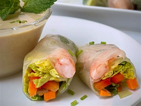 Rice Paper and Shrimp Salad Wraps with Tahini and Ginger Dipping Sauce ...