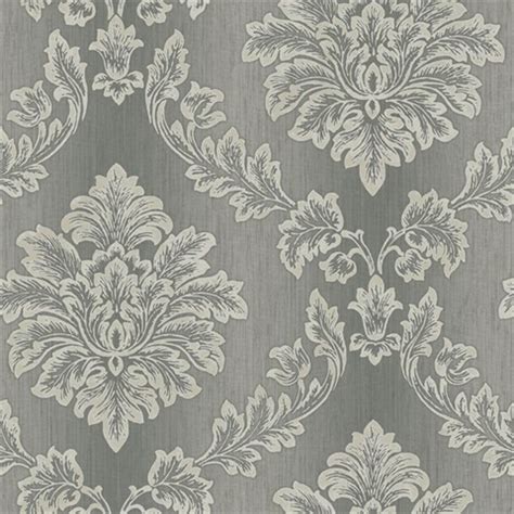 Black & Grey Commercial Damask Wallpaper | Grey Damask 54" Wallcovering